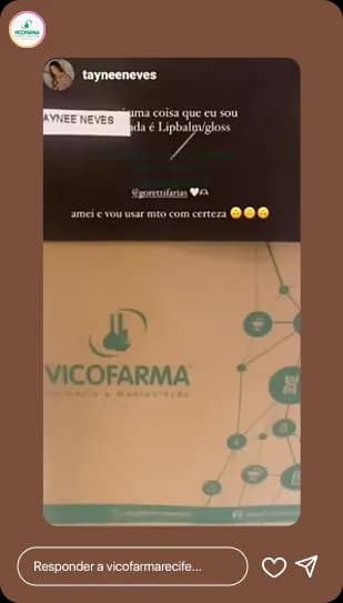 Story de cliente falando sobre produto da Vicofarma